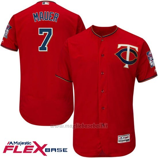 Maglia Baseball Uomo Minnesota Twins Joe Mauer Majestic Autentico Collezione Flex Base Scarlet